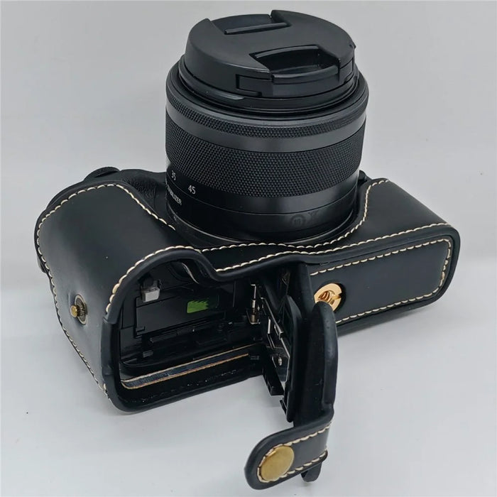 For Canon EOS M3 Camera Bottom Case PU Leather Cover with Battery Opening - Black - 6