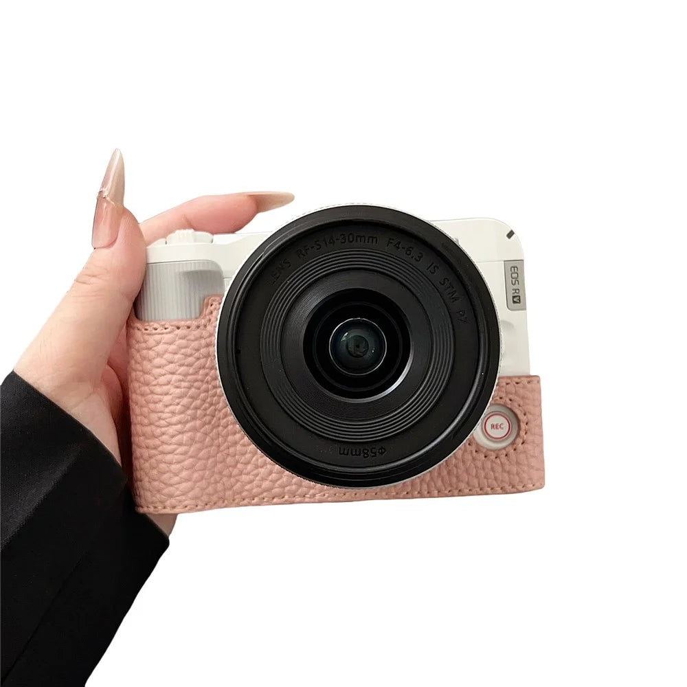For Canon EOS R50 V Camera Case PU Leather Protective Cover with Screw Hole - Pink - 1