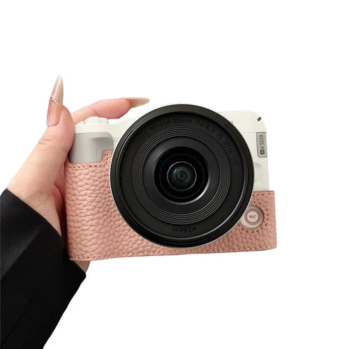 For Canon EOS R50 V Camera Case PU Leather Protective Cover with Screw Hole - Pink - 1