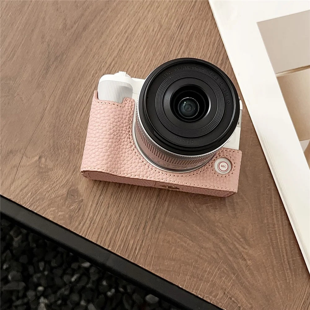For Canon EOS R50 V Camera Case PU Leather Protective Cover with Screw Hole - Pink - 2