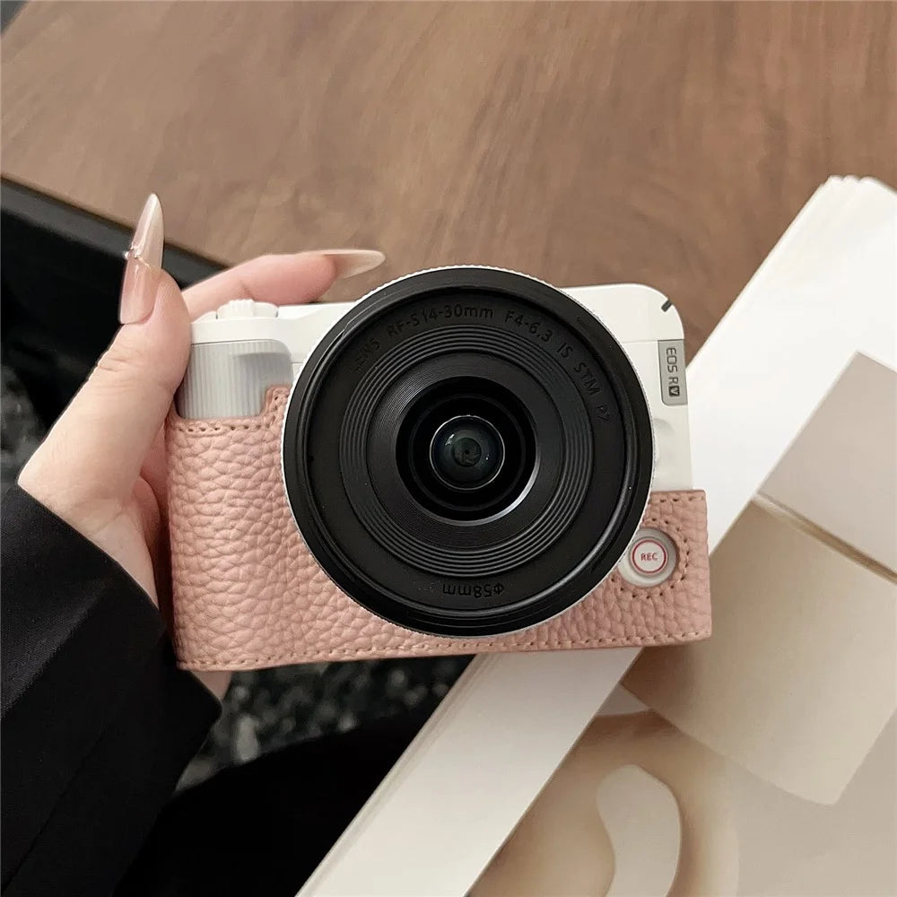For Canon EOS R50 V Camera Case PU Leather Protective Cover with Screw Hole - Pink - 3