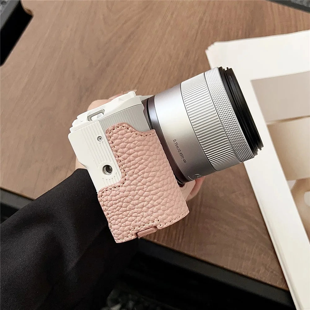 For Canon EOS R50 V Camera Case PU Leather Protective Cover with Screw Hole - Pink - 5