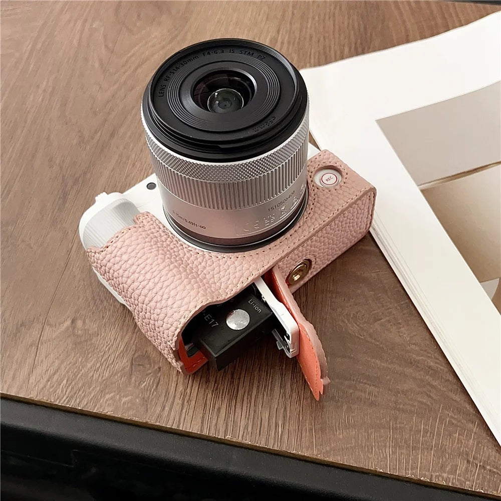For Canon EOS R50 V Camera Case PU Leather Protective Cover with Screw Hole - Pink - 7