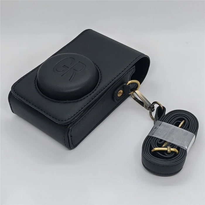 Portable Camera Bag for Ricoh GR IIIx / GR III / GR II / GR PU Leather Protective Case with Shoulder Strap - Black - 2