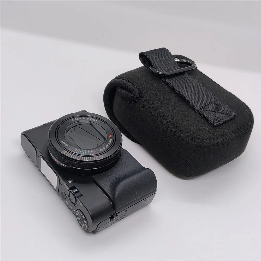 For Sony RX100M7 / M6 / M5 / M4 / M3 / M / RX100 Carrying Case Camera Inner Bag Shockproof Protective Pouch with Carabiner - Black - 4