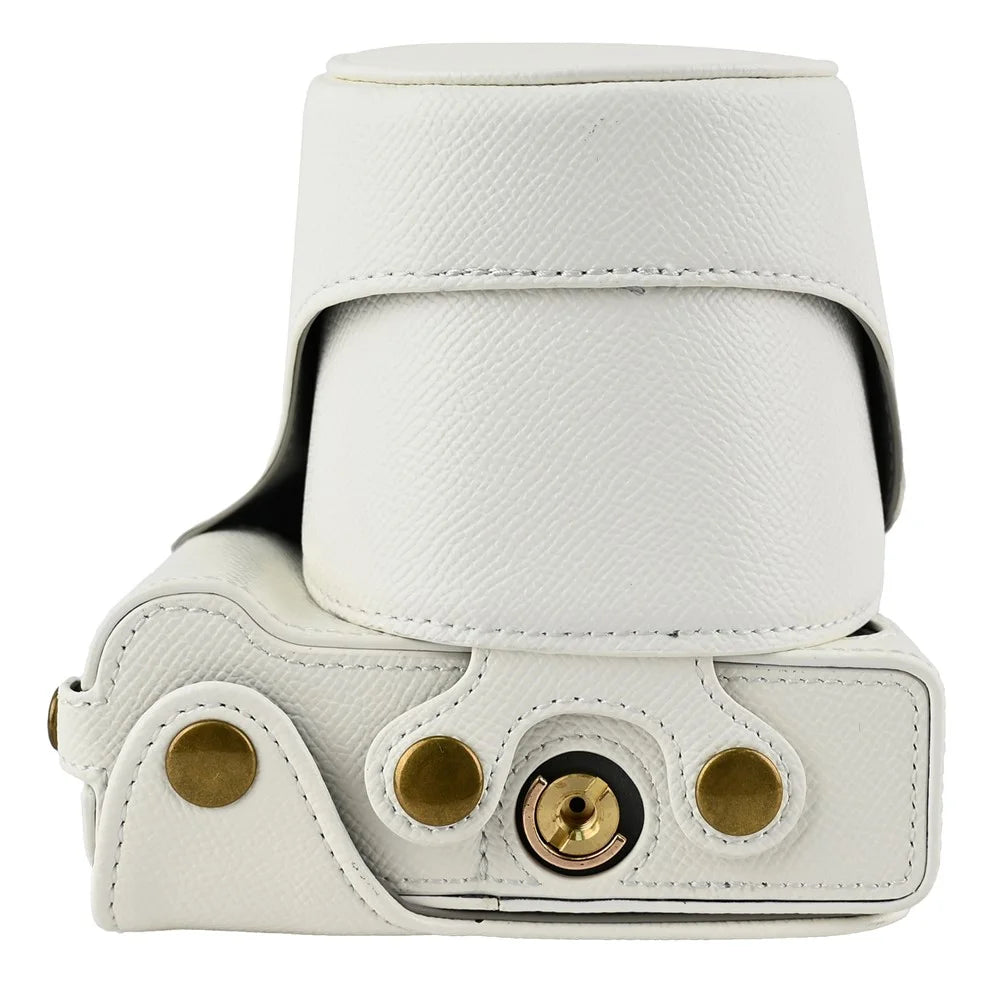 For Canon EOS R50 V Textured PU Leather Camera Case with Battery Hole + Strap - White - 3