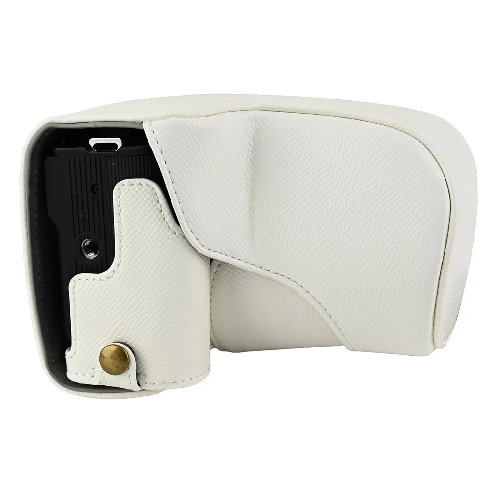 For Canon EOS R50 V Textured PU Leather Camera Case with Battery Hole + Strap - White - 4