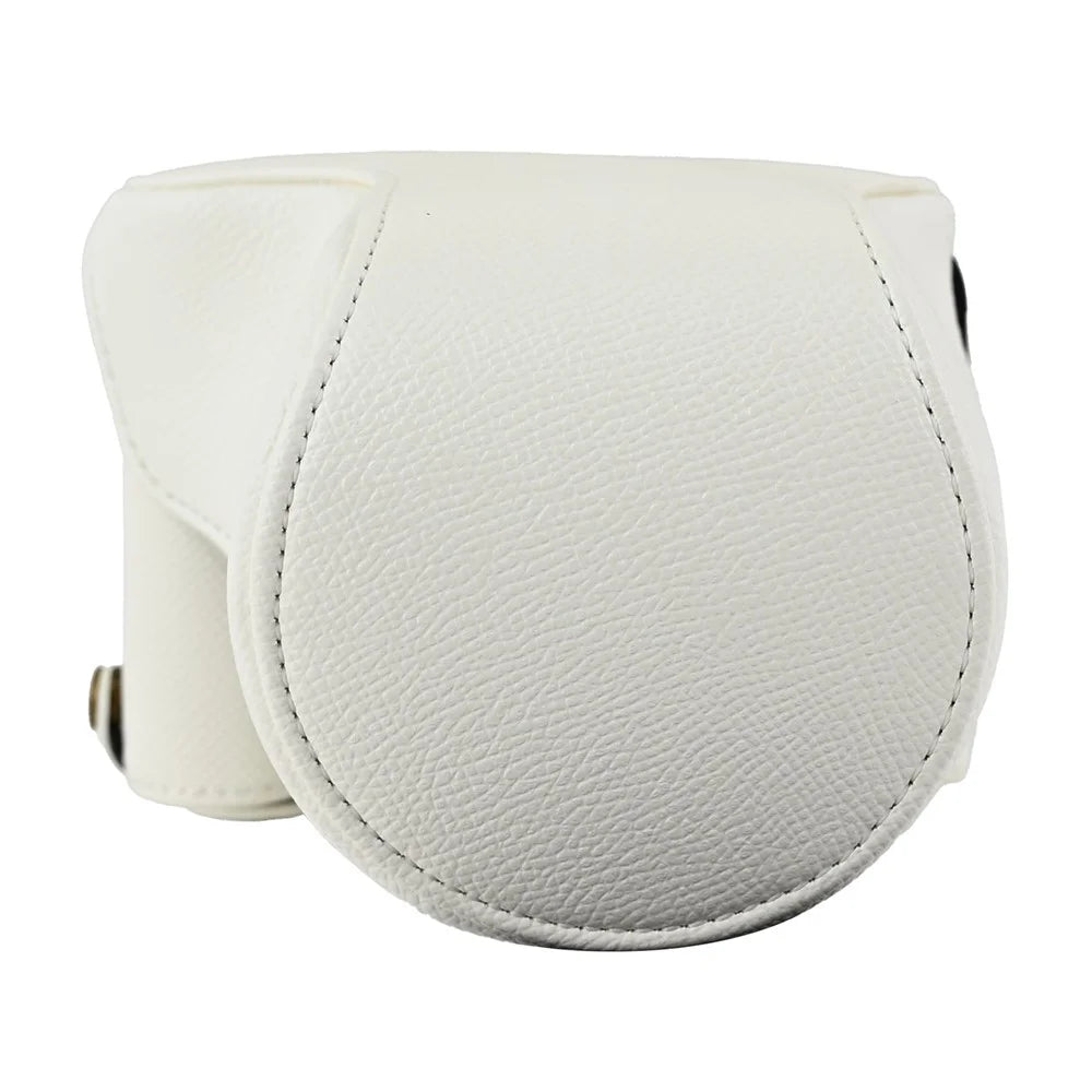 For Canon EOS R50 V Textured PU Leather Camera Case with Battery Hole + Strap - White - 5