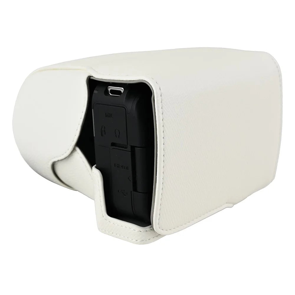 For Canon EOS R50 V Textured PU Leather Camera Case with Battery Hole + Strap - White - 7