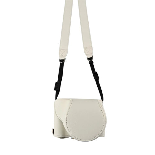 For Canon EOS R50 V Camera Case Litchi Texture Leather Cover with Battery Hole + Strap - White - 1
