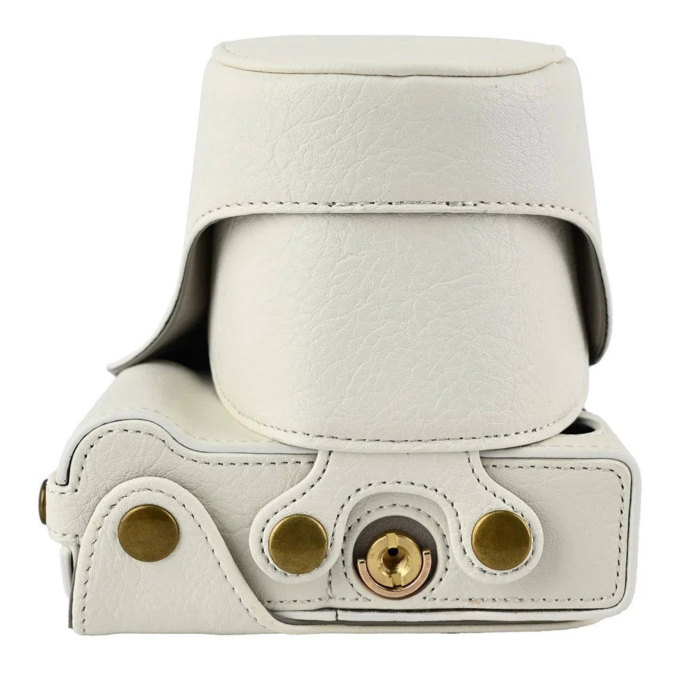 For Canon EOS R50 V Camera Case Litchi Texture Leather Cover with Battery Hole + Strap - White - 3
