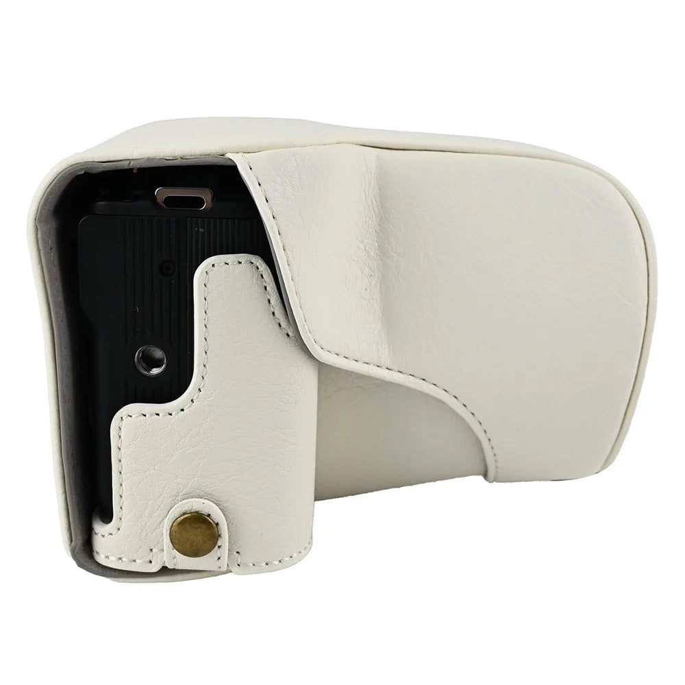 For Canon EOS R50 V Camera Case Litchi Texture Leather Cover with Battery Hole + Strap - White - 5