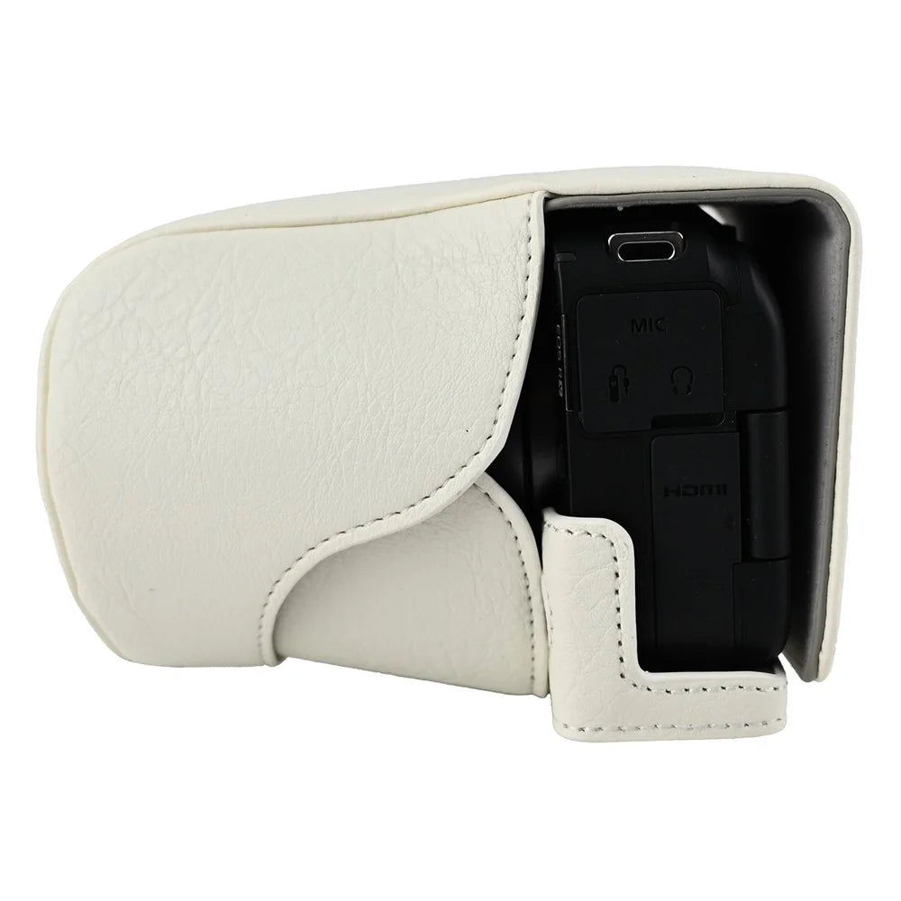 For Canon EOS R50 V Camera Case Litchi Texture Leather Cover with Battery Hole + Strap - White - 6