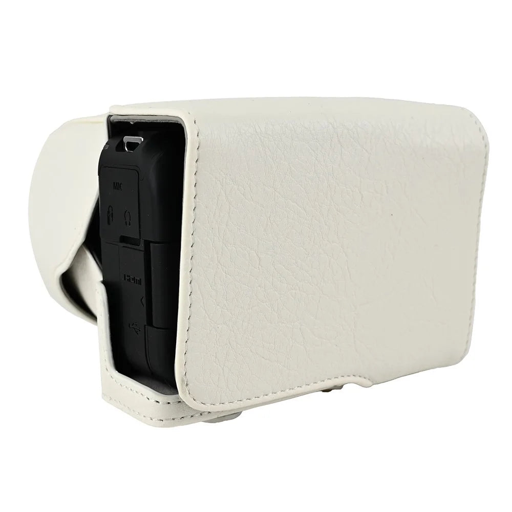 For Canon EOS R50 V Camera Case Litchi Texture Leather Cover with Battery Hole + Strap - White - 7