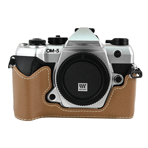 For Olympus OM-5 Mark II Camera Case PU Leather Protective Cover - Khaki - 1
