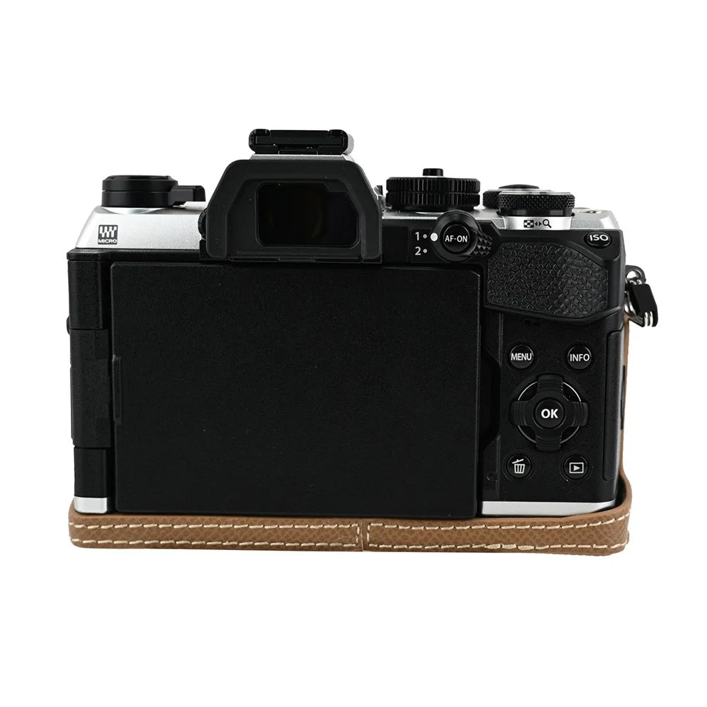 For Olympus OM-5 Mark II Camera Case PU Leather Protective Cover - Khaki - 4