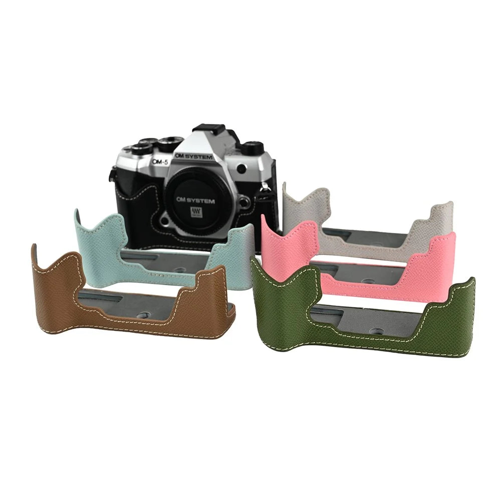 For Olympus OM-5 Mark II Camera Case PU Leather Protective Cover - Khaki - 7