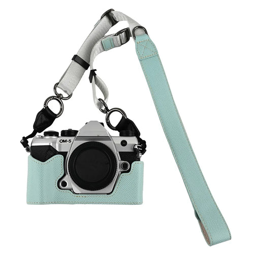 For Olympus OM-5 Mark II Camera Case with Shoulder Strap Leather Cover - Baby Blue - 1
