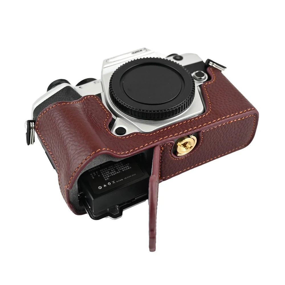 For Olympus OM-5 Mark II Camera Base Genuine Cow Leather Protective Cover - Coffee - 3
