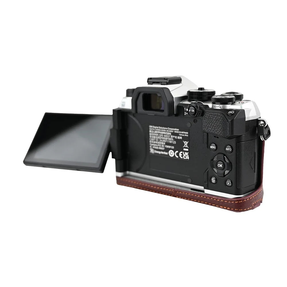 For Olympus OM-5 Mark II Camera Base Genuine Cow Leather Protective Cover - Coffee - 6