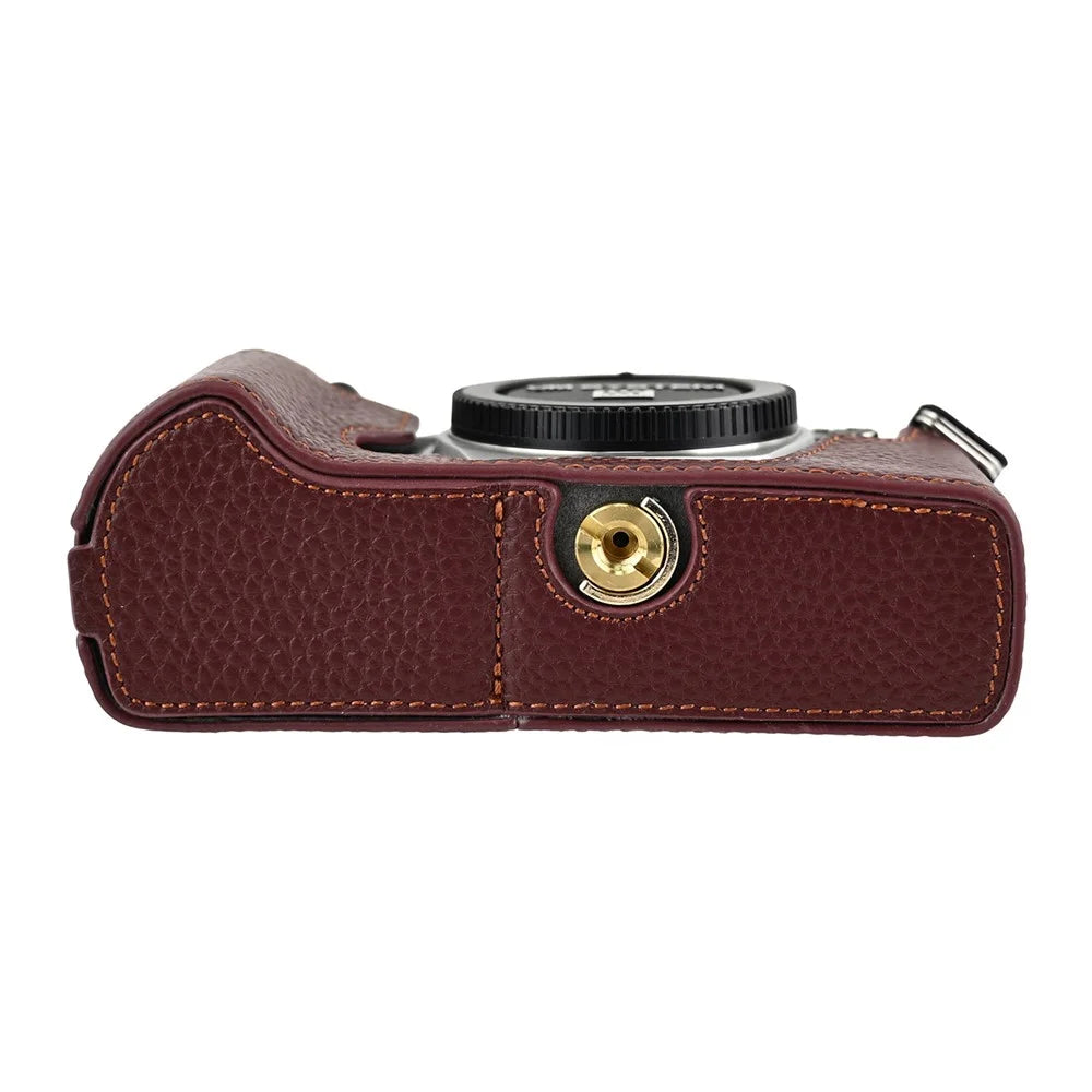 For Olympus OM-5 Mark II Camera Base Genuine Cow Leather Protective Cover - Coffee - 7