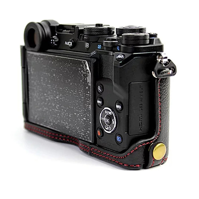 For Olympus PEN-F Genuine Leather Camera Case Bottom Opening Design Protective Half Body Cover - Black - 6