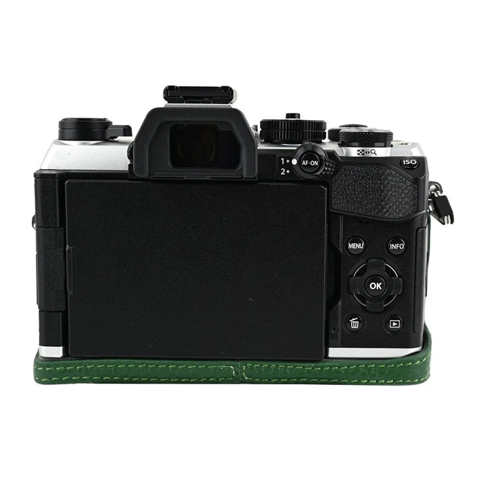 For Olympus OM-5 Mark II Camera Case Genuine Cow Leather Protective Cover with Shoulder Strap - Green - 6