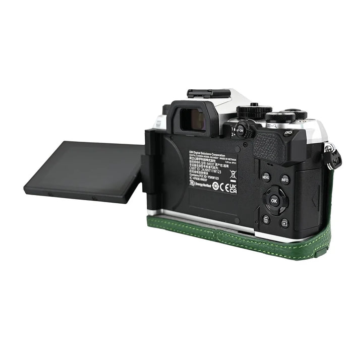 For Olympus OM-5 Mark II Camera Case Genuine Cow Leather Protective Cover with Shoulder Strap - Green - 7