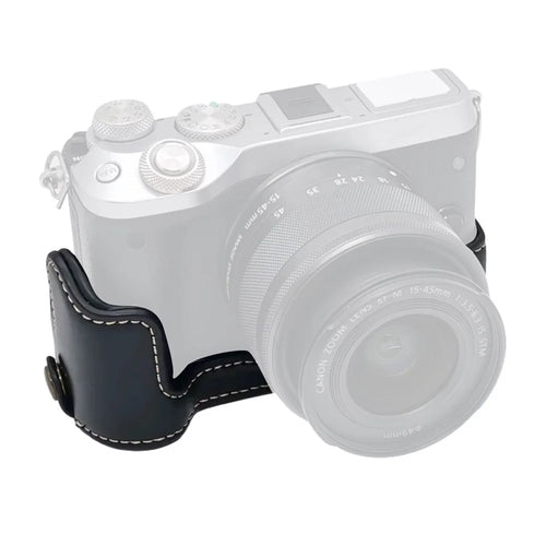 For Canon EOS M6 Camera Base Cover Vintage PU Leather Half Case with Battery Opening - Black - 1