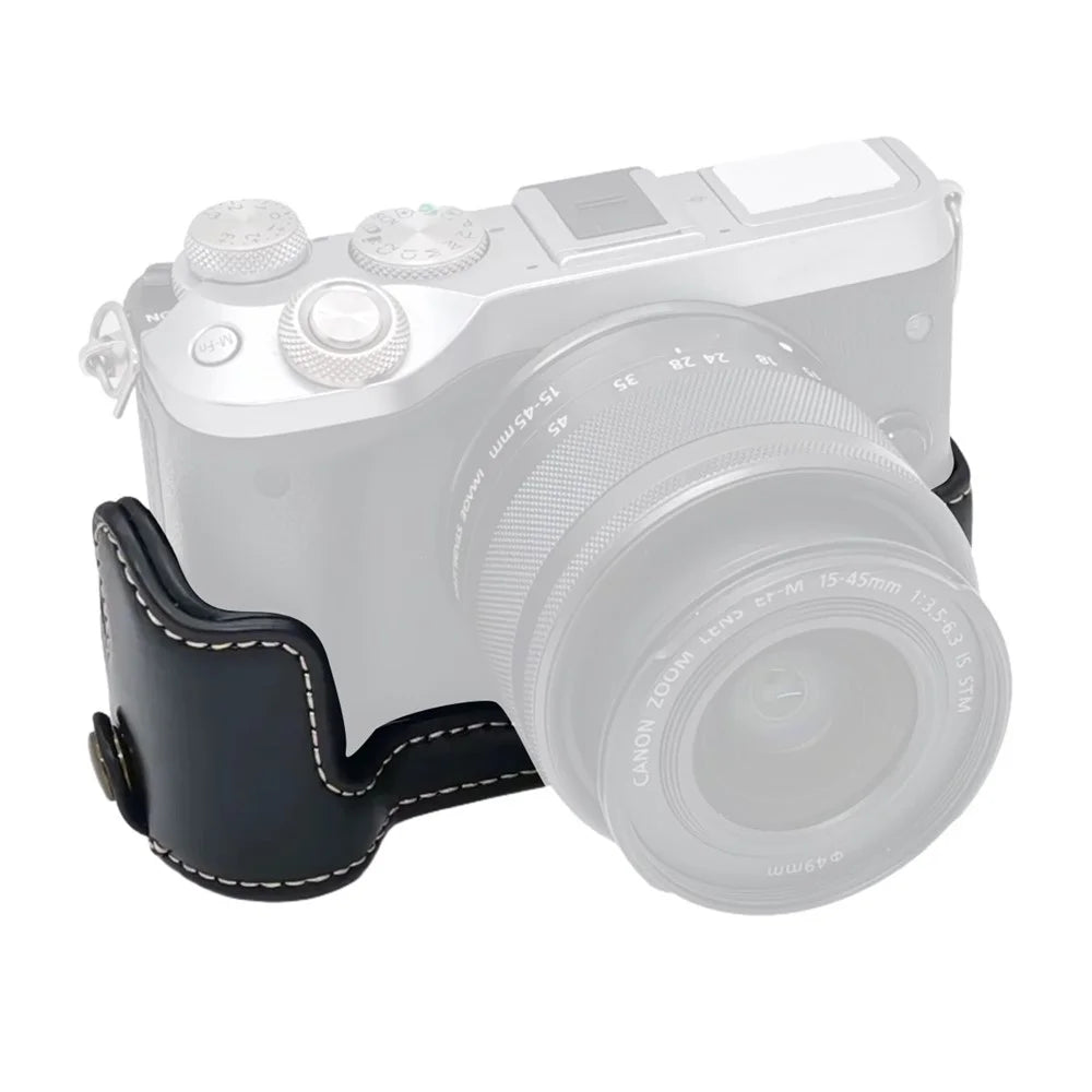 For Canon EOS M6 Camera Base Cover Vintage PU Leather Half Case with Battery Opening - Black - 1