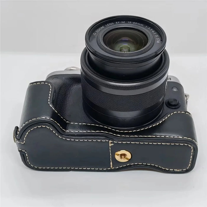 For Canon EOS M6 Camera Base Cover Vintage PU Leather Half Case with Battery Opening - Black - 2