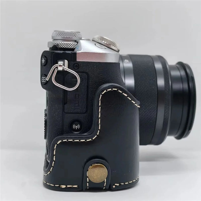 For Canon EOS M6 Camera Base Cover Vintage PU Leather Half Case with Battery Opening - Black - 6
