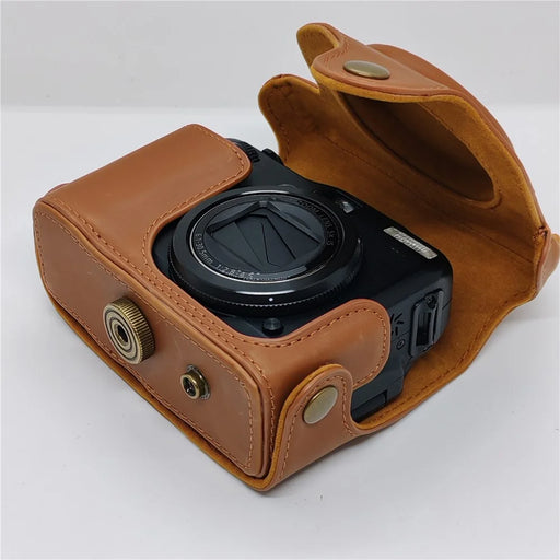 Camera Bag For Canon PowerShot G12 / G11 / G10 Anti Scratch PU Leather Portable Case with Shoulder Strap - Brown - 2