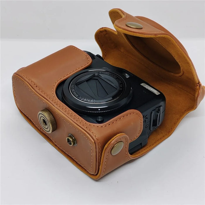Camera Bag For Canon PowerShot G12 / G11 / G10 Anti Scratch PU Leather Portable Case with Shoulder Strap - Brown - 2