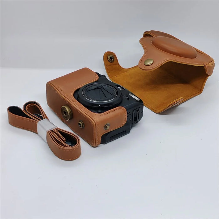 Camera Bag For Canon PowerShot G12 / G11 / G10 Anti Scratch PU Leather Portable Case with Shoulder Strap - Brown - 7