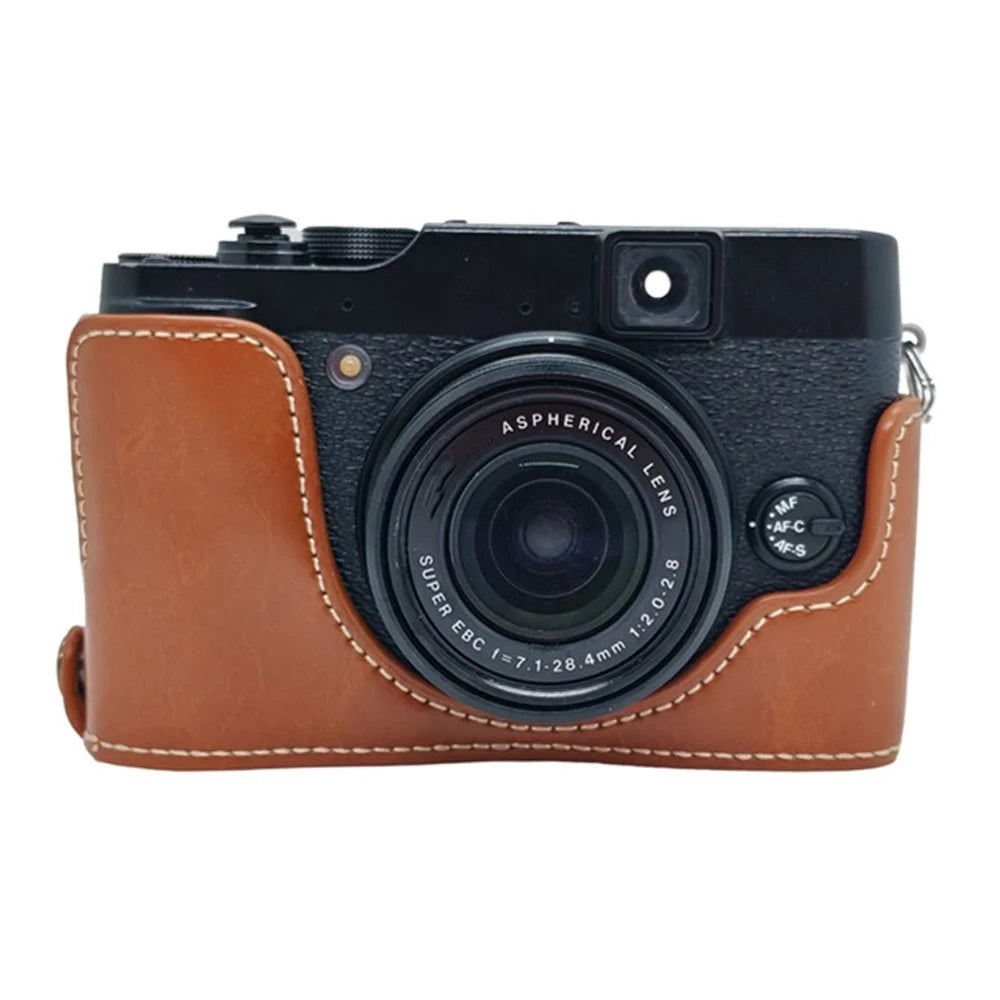 For Fujifilm X20 / X10 Scratch Resistant PU Leather Bottom Case Half Body Camera Cover - Brown - 1
