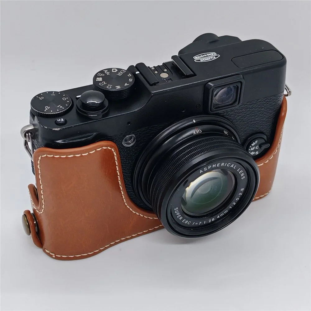 For Fujifilm X20 / X10 Scratch Resistant PU Leather Bottom Case Half Body Camera Cover - Brown - 2