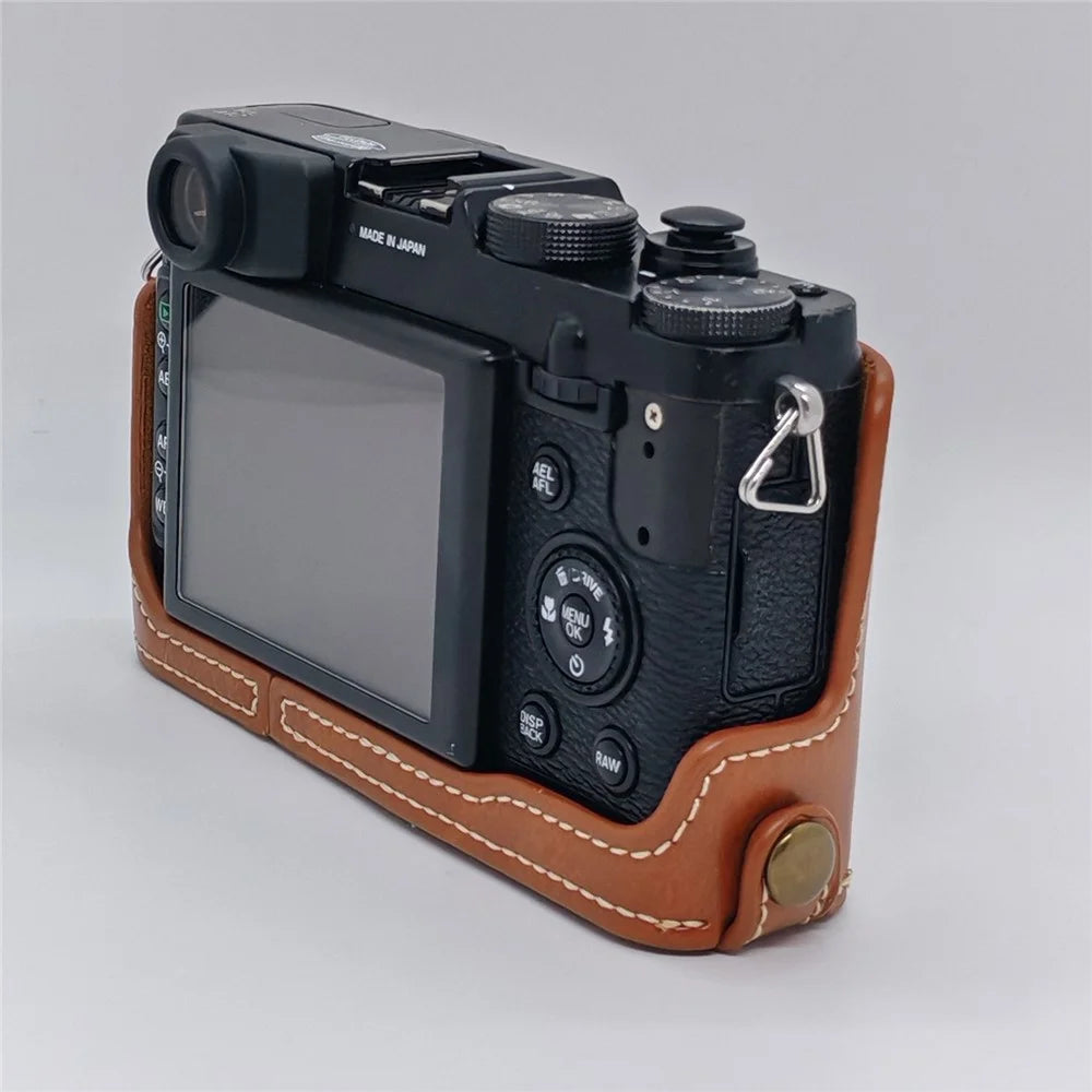 For Fujifilm X20 / X10 Scratch Resistant PU Leather Bottom Case Half Body Camera Cover - Brown - 3