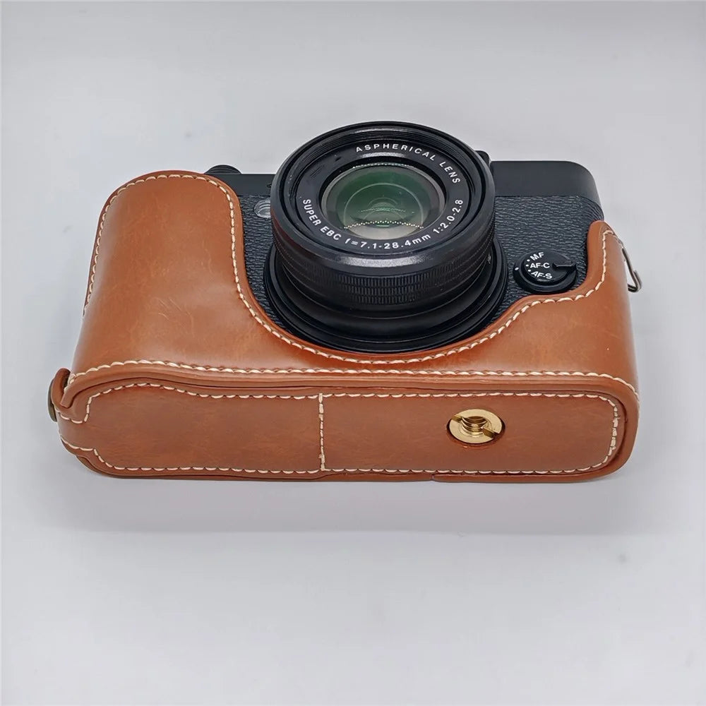 For Fujifilm X20 / X10 Scratch Resistant PU Leather Bottom Case Half Body Camera Cover - Brown - 4