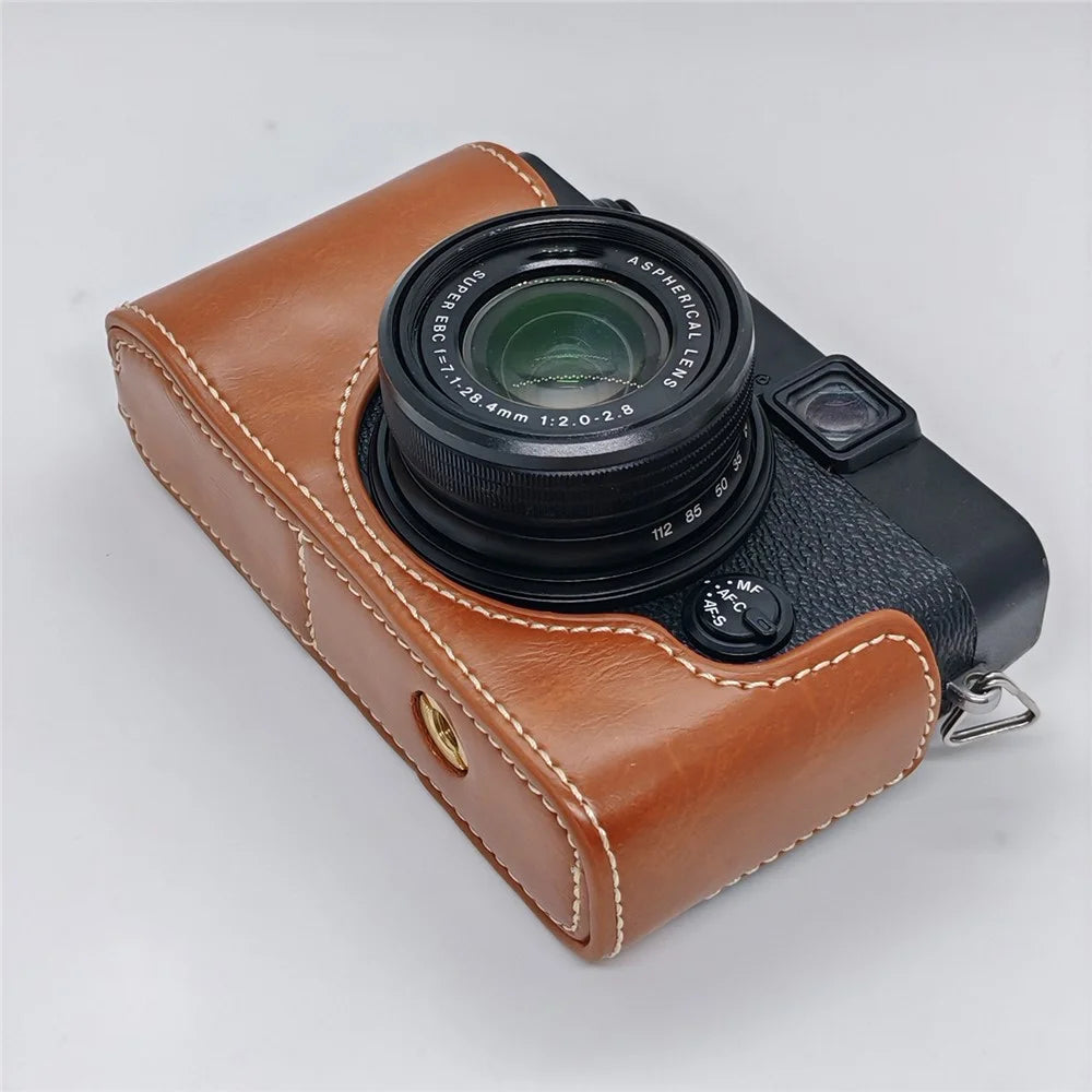 For Fujifilm X20 / X10 Scratch Resistant PU Leather Bottom Case Half Body Camera Cover - Brown - 5