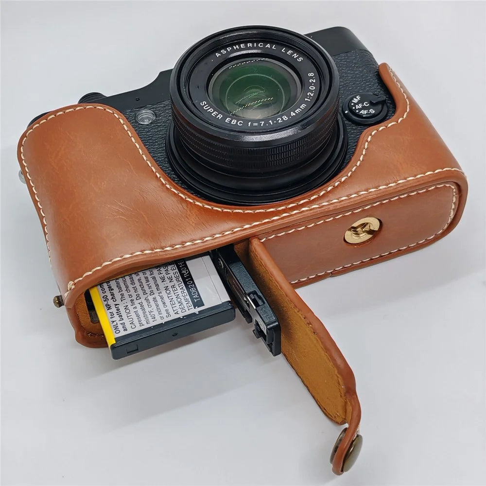 For Fujifilm X20 / X10 Scratch Resistant PU Leather Bottom Case Half Body Camera Cover - Brown - 6