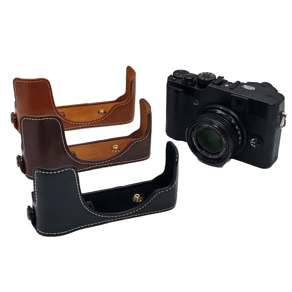For Fujifilm X20 / X10 Scratch Resistant PU Leather Bottom Case Half Body Camera Cover - Brown - 7