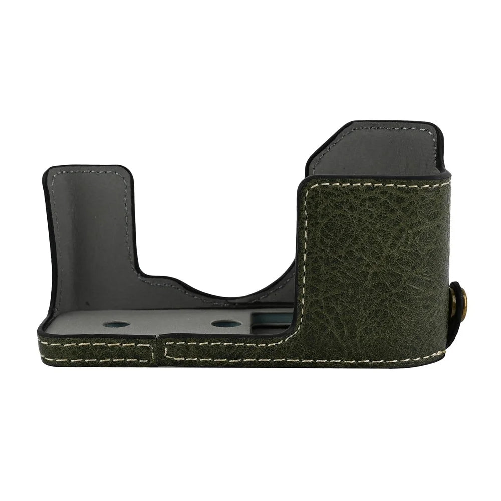 For Fujifilm X Half Camera Case with Battery Opening Litchi Texture PU Leather Protective Cover - Green - 3
