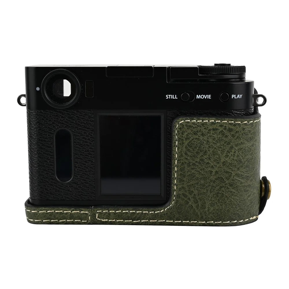 For Fujifilm X Half Camera Case with Battery Opening Litchi Texture PU Leather Protective Cover - Green - 7