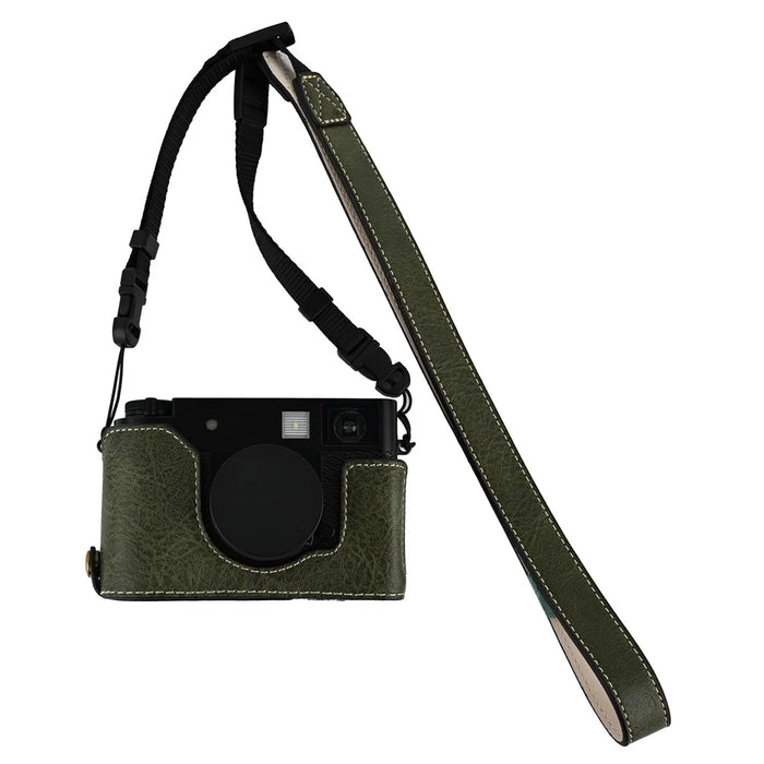 For Fujifilm X Half Camera Half Case Litchi Texture Battery Opening PU Leather Cover with Shoulder Strap - Green - 1