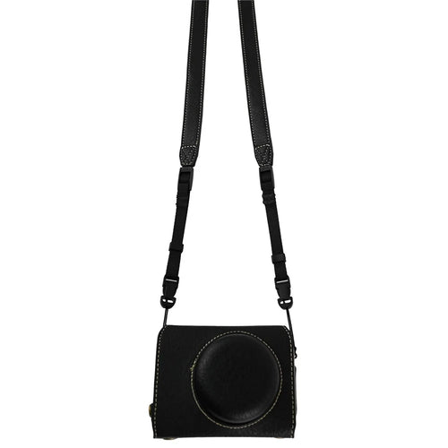 For Fujifilm X Half Camera Case Litchi Texture Leather Cover with Battery Hole + Strap - Black - 1