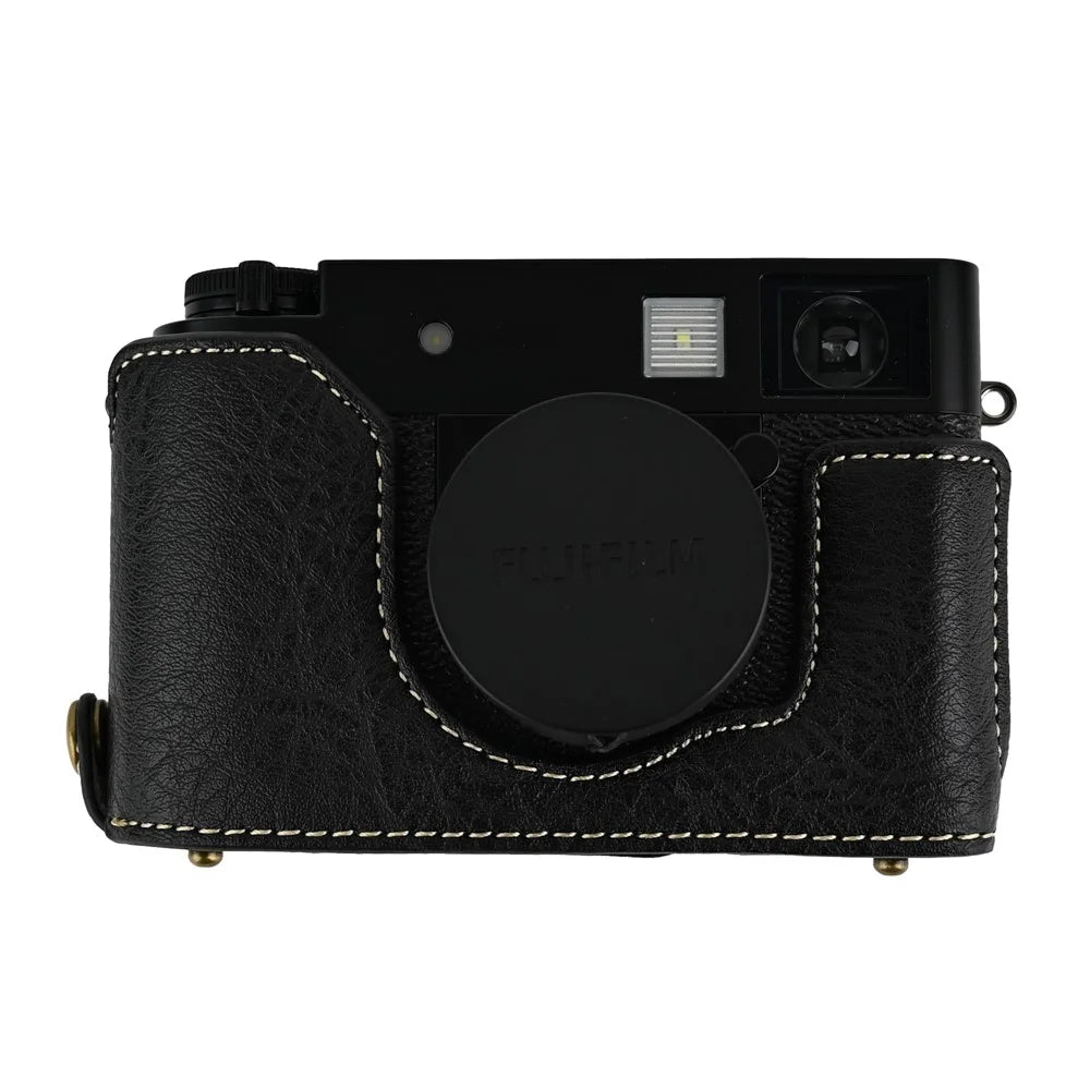 For Fujifilm X Half Camera Case Litchi Texture Leather Cover with Battery Hole + Strap - Black - 3