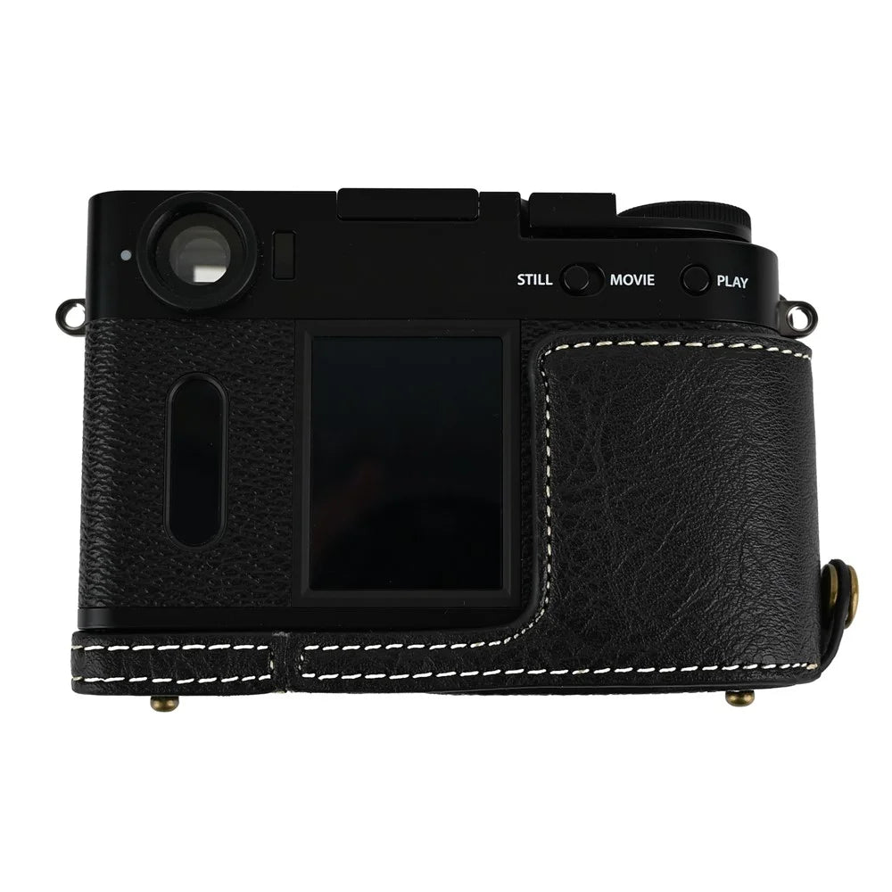 For Fujifilm X Half Camera Case Litchi Texture Leather Cover with Battery Hole + Strap - Black - 4
