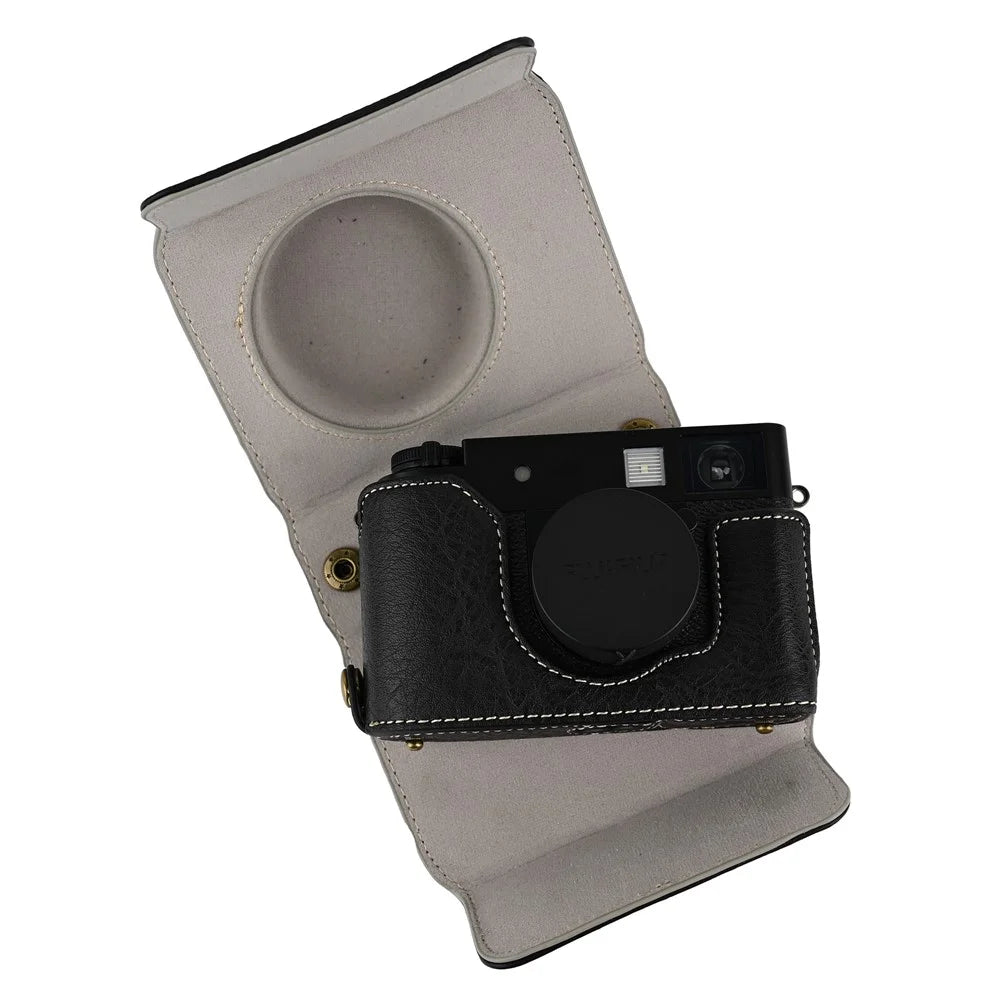 For Fujifilm X Half Camera Case Litchi Texture Leather Cover with Battery Hole + Strap - Black - 5