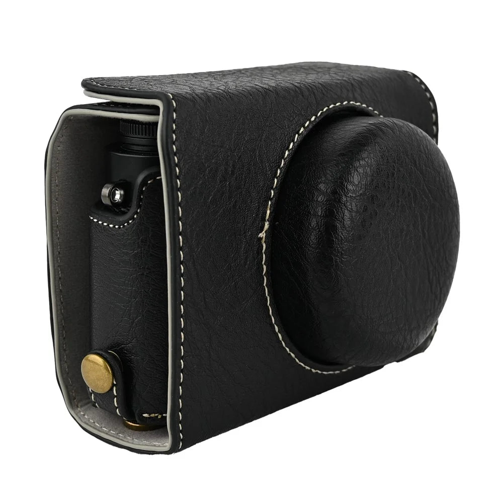 For Fujifilm X Half Camera Case Litchi Texture Leather Cover with Battery Hole + Strap - Black - 6